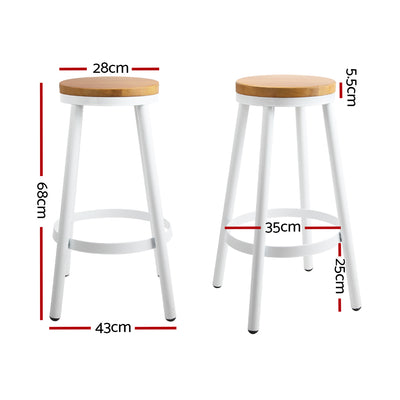 Artiss Set of 2 Wooden Stackable Bar Stools - White and Wood