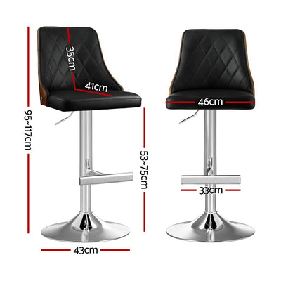 Artiss 2X Bar Stool Wood Swivel Adjustable Kitchen Counter Stool Leather Black