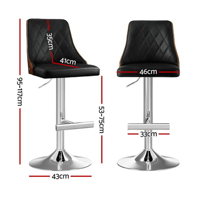 Artiss 4X Bar Stool Wood Swivel Adjustable Kitchen Counter Stool Leather Black