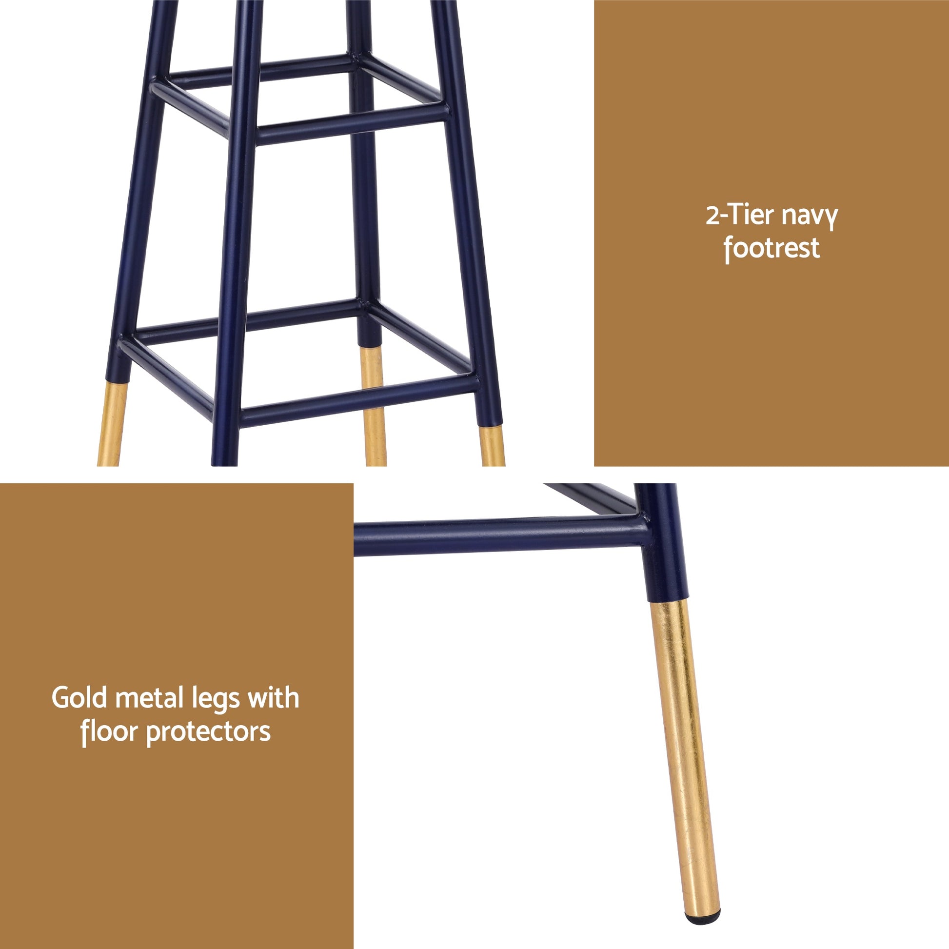 Artiss 2x Bar Stools Metal Gold Navy