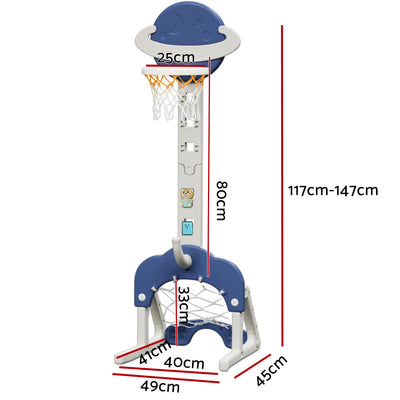 Everfit Kids Basketball Hoop Stand Adjustable 6-in-1 Sports Center Toys Set Blue