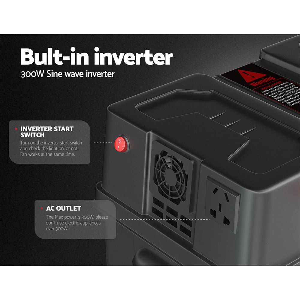 Giantz Battery Box 300W Inverter Deep Cycle Battery Portable Caravan Camping USB