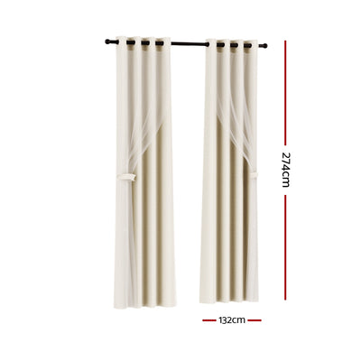 Artiss 2X 132x274cm Blockout Sheer Curtains Beige