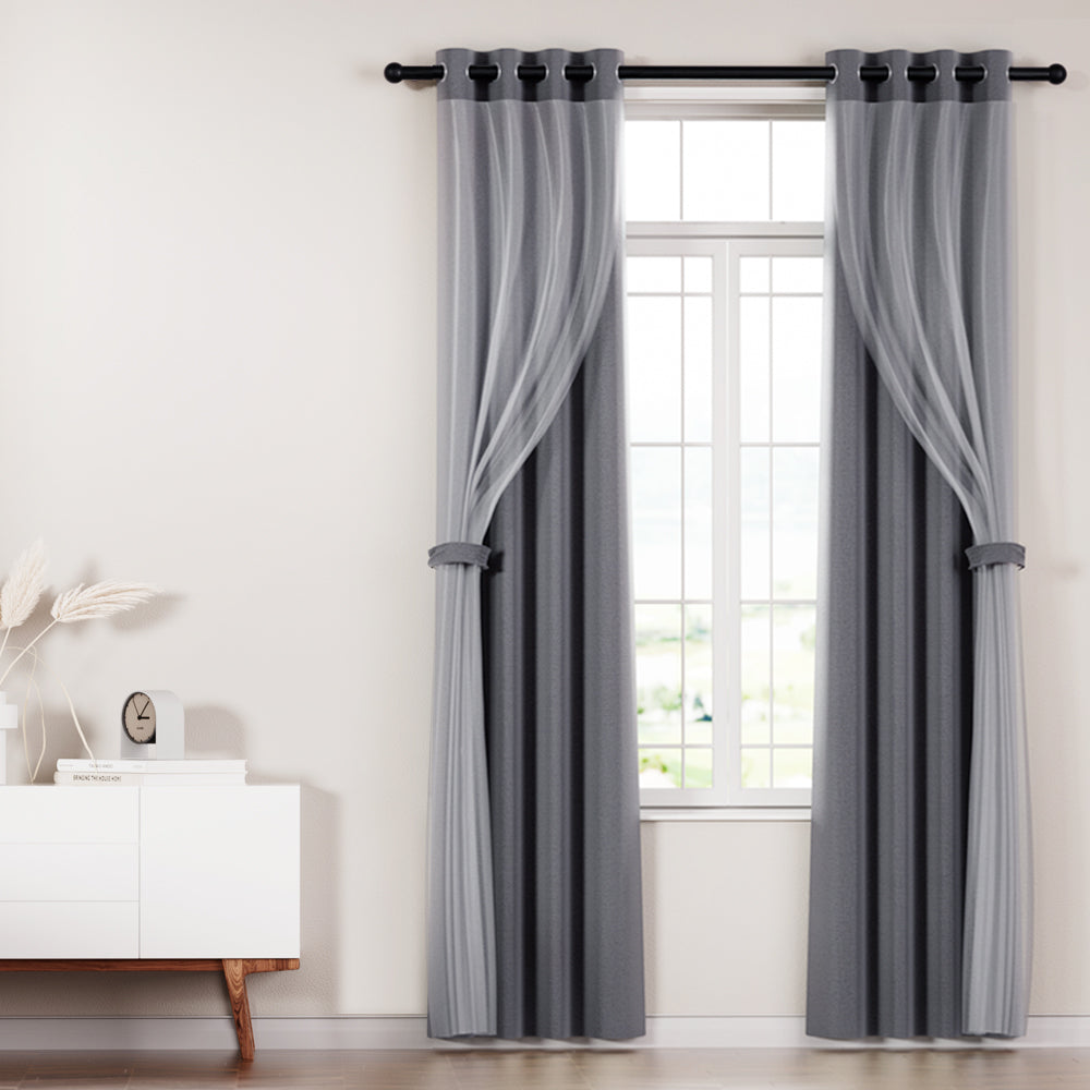 Artiss 2X 132x304cm Blockout Sheer Curtains Charcoal