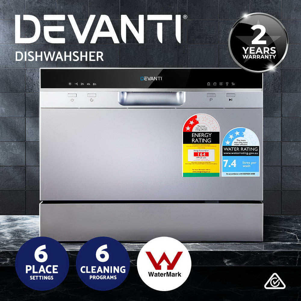 Devanti Benchtop Dishwasher 6 Place Bench Top Countertop Dishwasher Freestanding