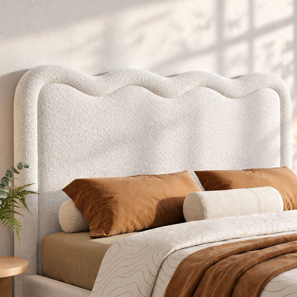 Artiss Boucle Bed Head Queen Size Upholstered Wavy Headboard Beige