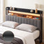 Artiss King Headboard Charging Station Storage LED Light Grey Upholstered