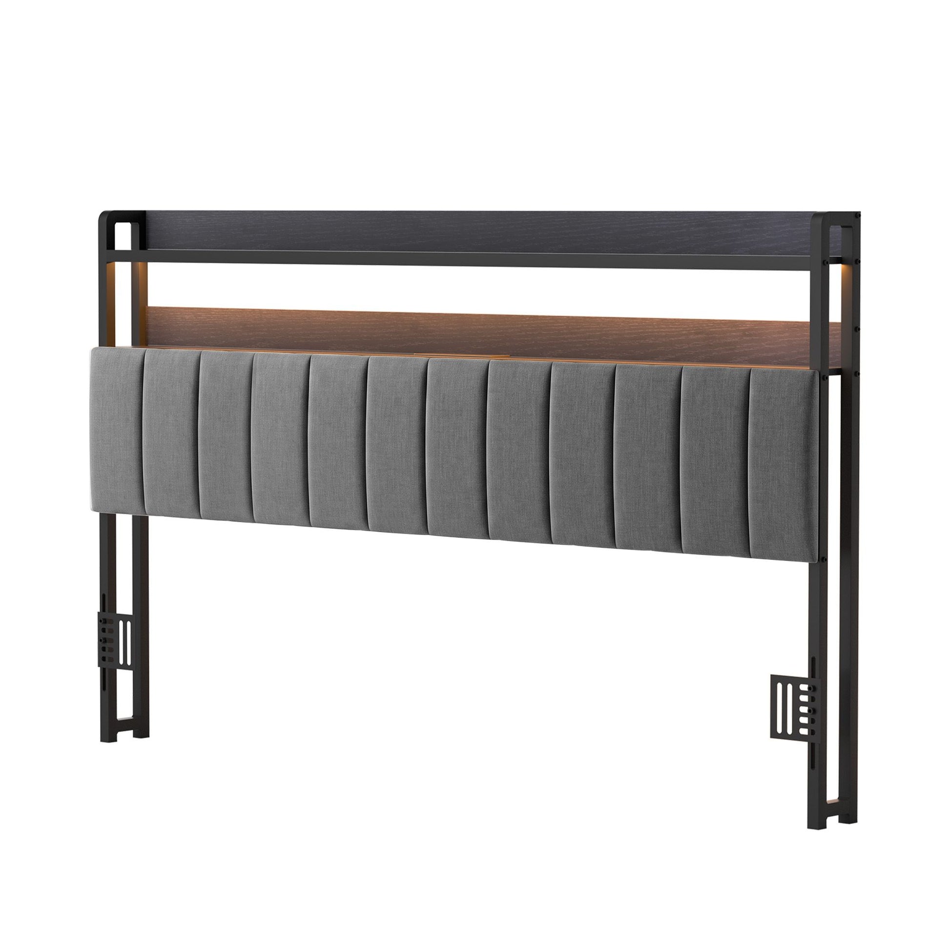 Artiss King Headboard Charging Station Storage LED Light Grey Upholstered