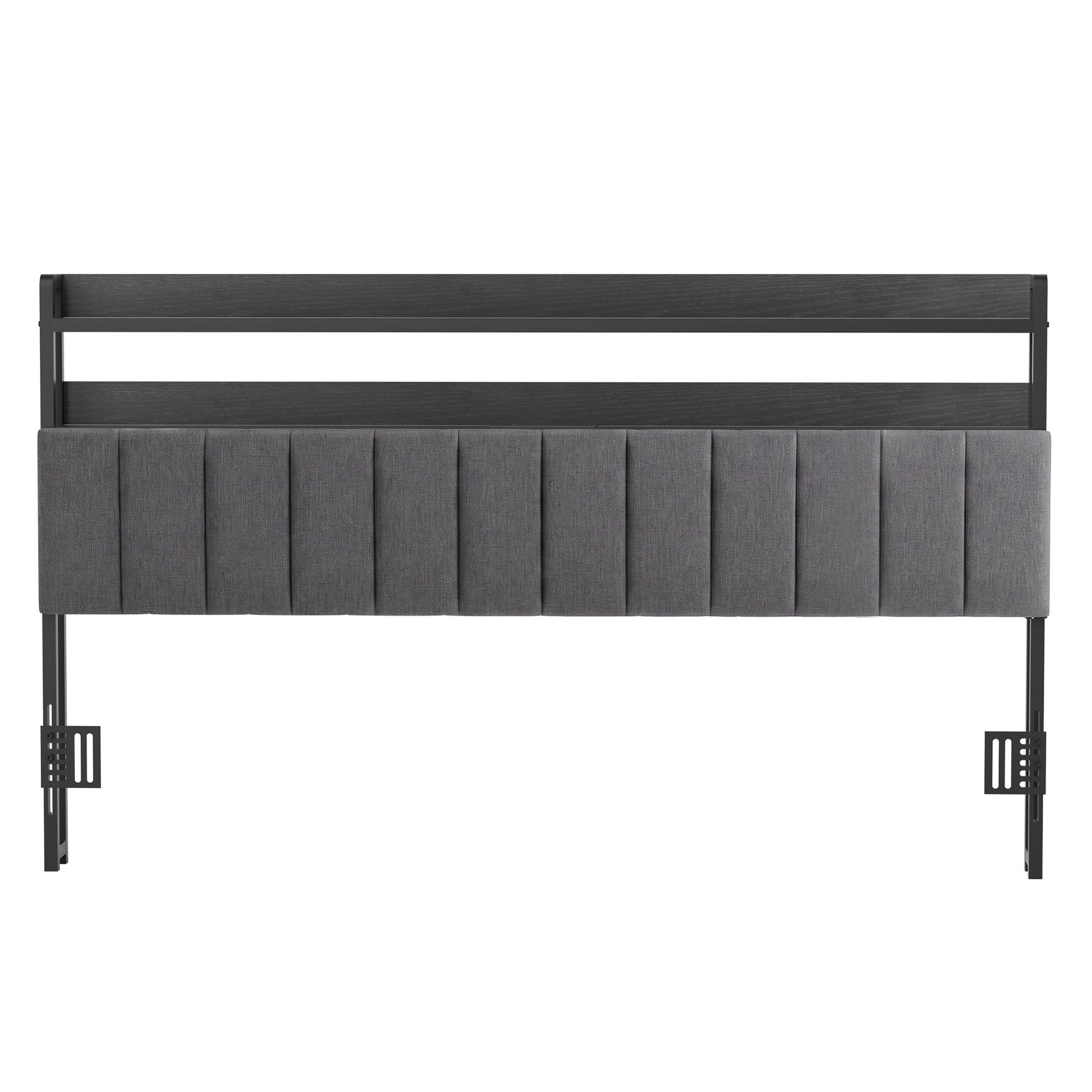 Artiss King Headboard Charging Station Storage LED Light Grey Upholstered