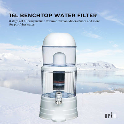 16L Benchtop 8 Stage Water Filter - Ceramic Carbon Mineral Stone Silica Purifier