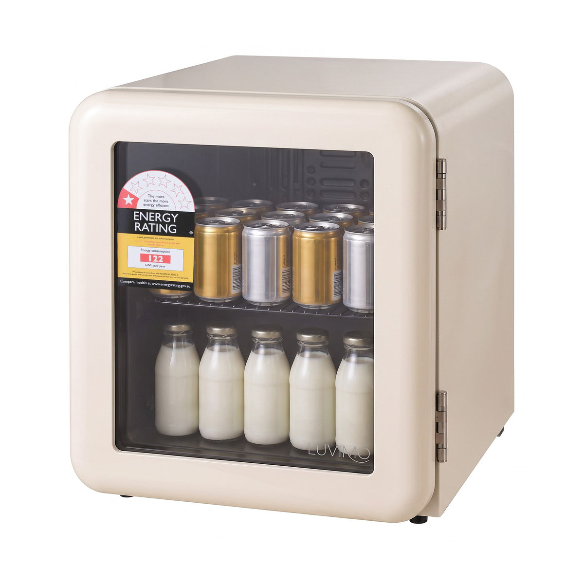 LUVIMO 48L Bar Fridge Mini Refrigerator Glass Door Aesthetics Cooler