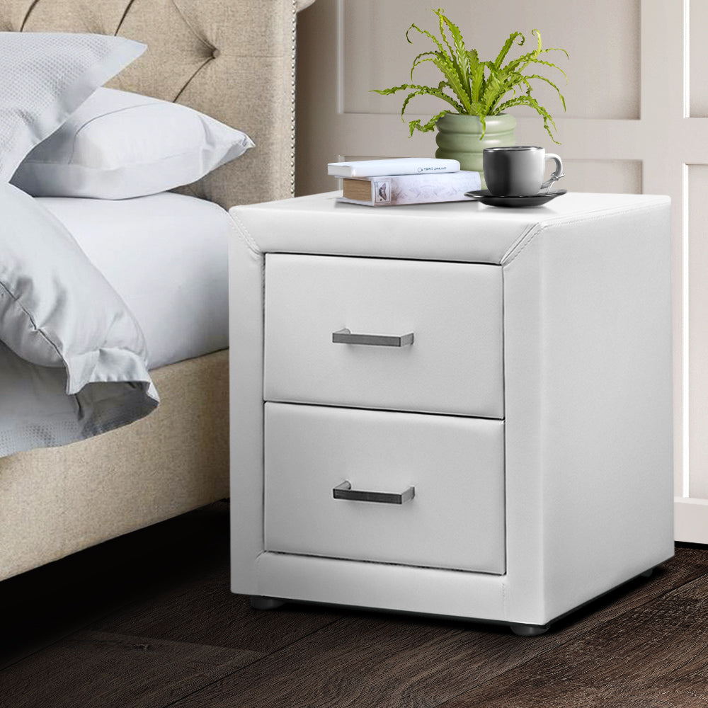 Artiss PVC Leather Bedside Table - White