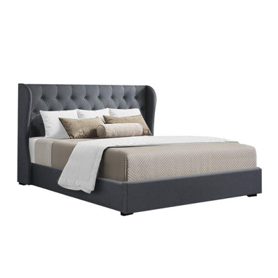 Artiss Issa Bed Frame Fabric Gas Lift Storage - Charcoal King