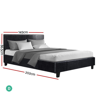 Artiss Bed Frame Double Size Base Mattress Platform Leather Wooden Black NEO