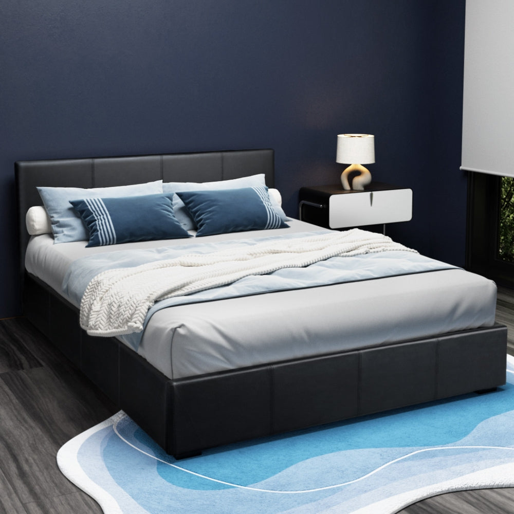 Artiss Nino Bed Frame PU Leather - Black Queen