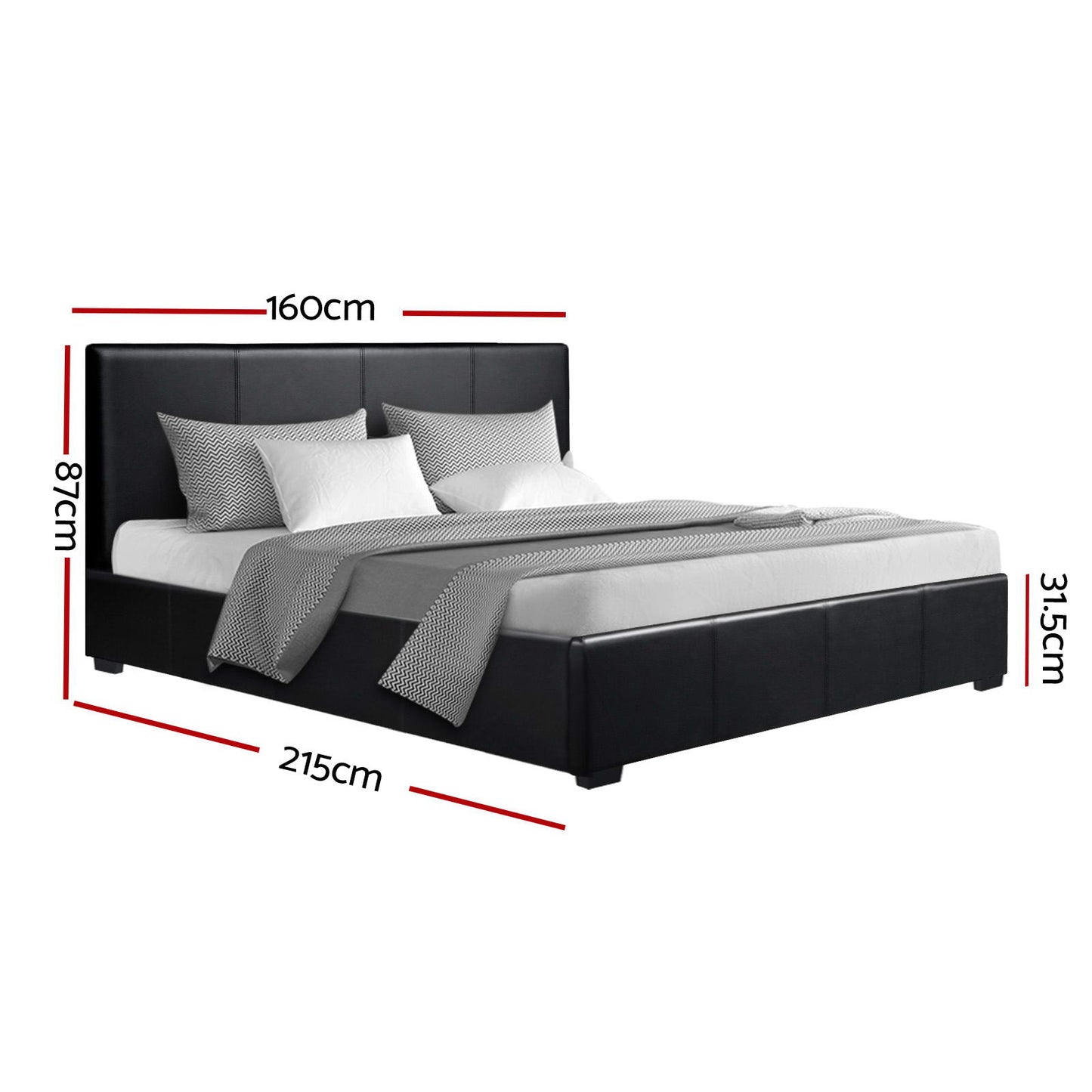 Artiss Nino Bed Frame PU Leather - Black Queen