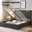 Artiss Double Bed Frame Gas Lift Storage Bed with Charging Ports Upholstered Geometric Headboard Charcoal Grey