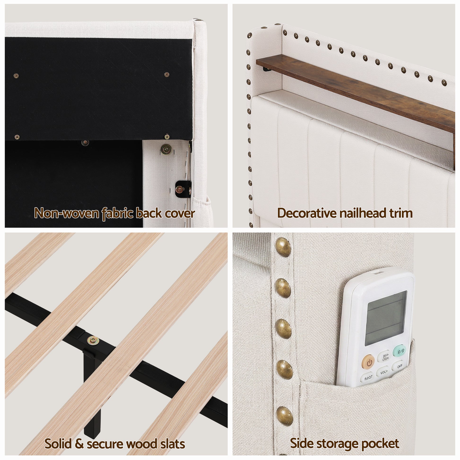 Artiss Queen Upholstered Bed Frame with Shelf Storage Drawers Charging Station Mood Lighting Linen