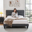Artiss Double Bed Frame Upholstered Platform Base with Geometric Headboard Charcoal Grey Linen Wood Slats for Modern Bedroom Furniture Home Decor