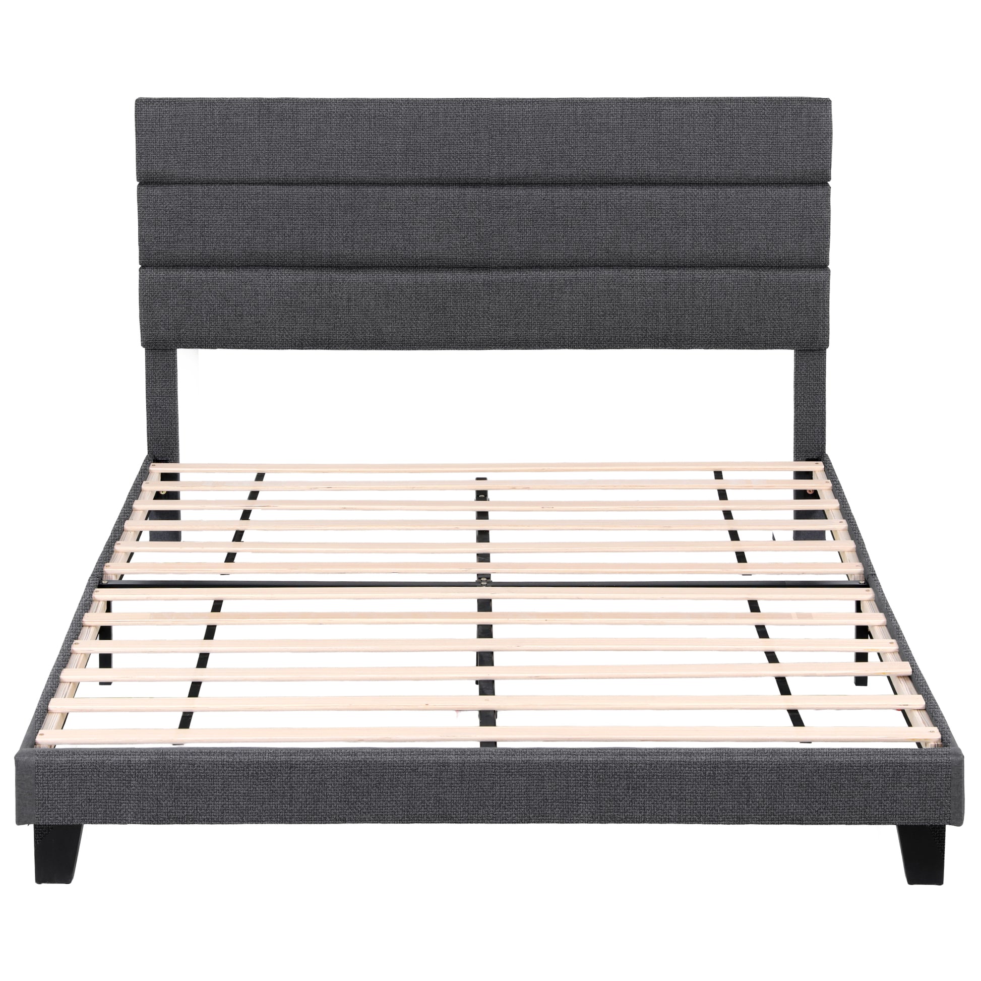 Artiss King Bed Frame Upholstered Platform Base with Geometric Headboard Charcoal Grey Linen Wood Slats for Modern Bedroom Furniture Home Decor