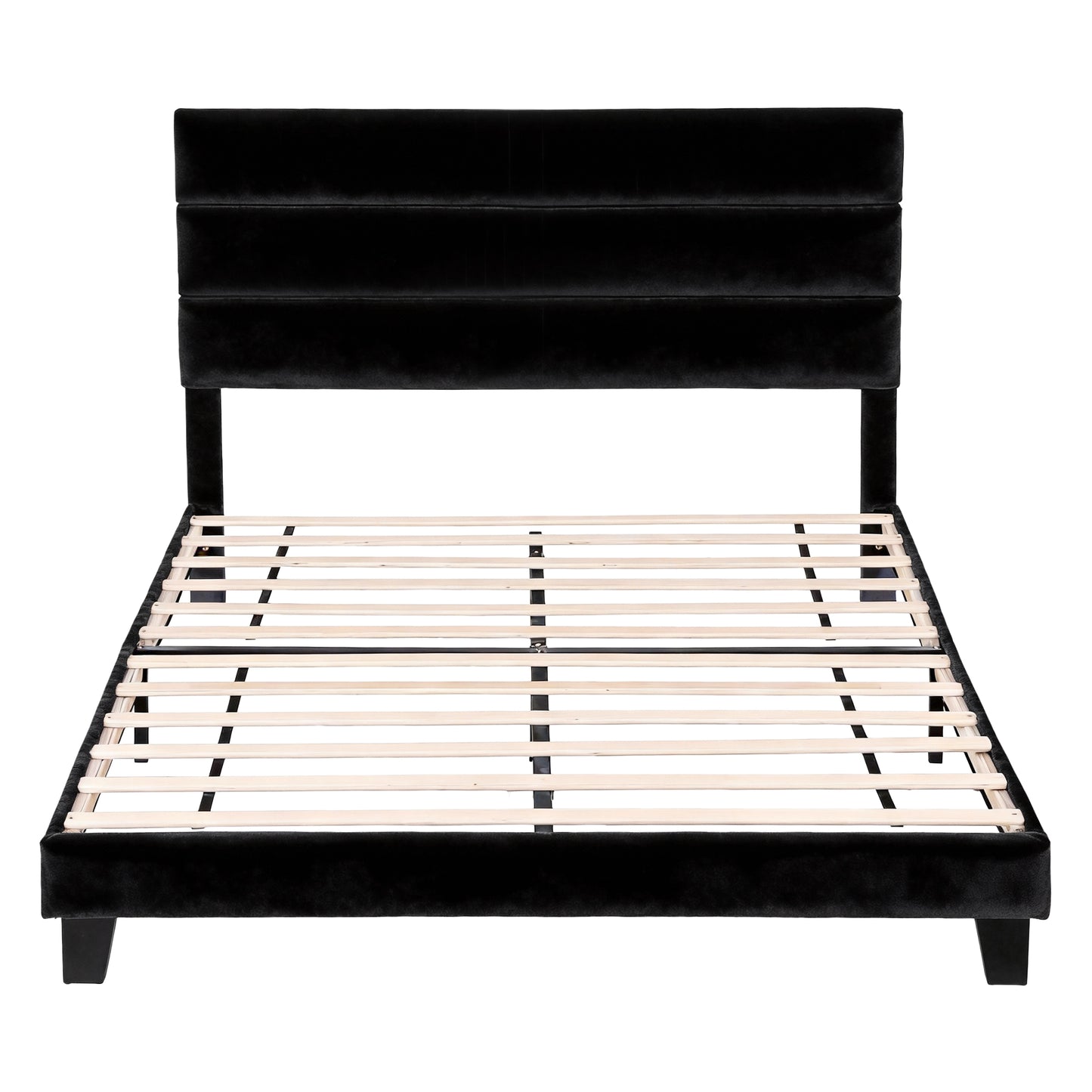 Artiss Queen Bed Frame Upholstered Platform Base with Geometric Headboard Black Velvet