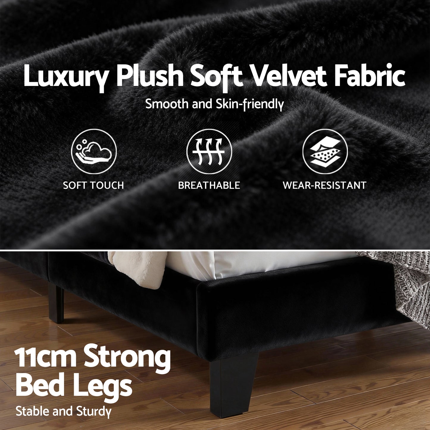 Artiss Queen Bed Frame Upholstered Platform Base with Geometric Headboard Black Velvet