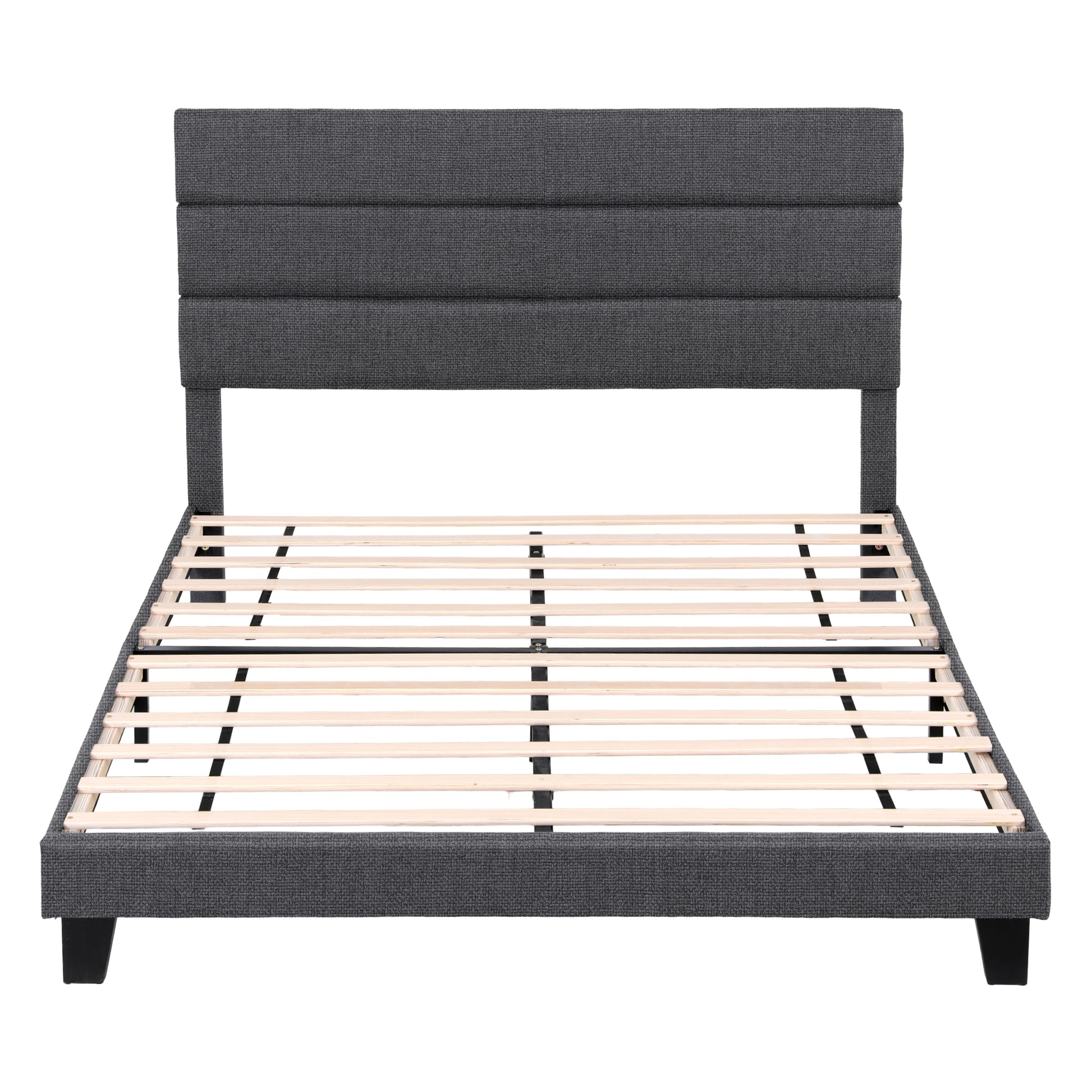 Artiss Queen Bed Frame Upholstered Platform Base with Geometric Headboard Charcoal Grey Linen Wood Slats for Modern Bedroom Furniture Home Decor