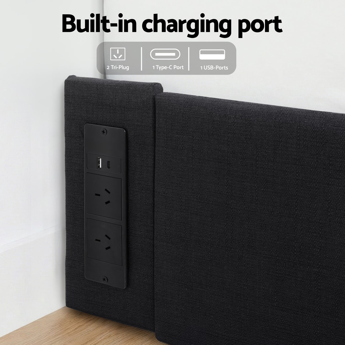 Artiss Double Bed Frame with Storage Drawers RGB Lights Charging Station Upholstered Fabric