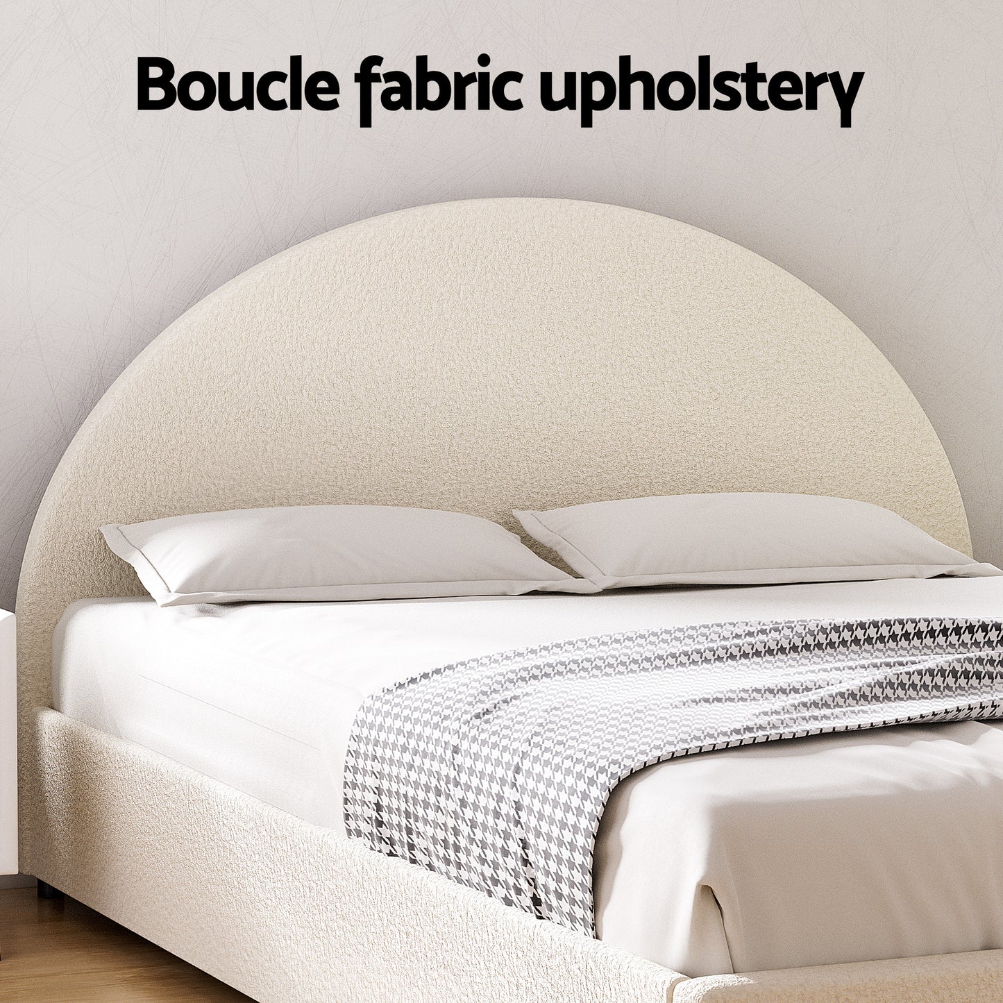 Artiss Queen Bed Frame Bedside Table Set Gas Lift Storage Base with Boucle Fabric Upholstered Headboard 2 Drawer Nightstand for Bedroom Furniture