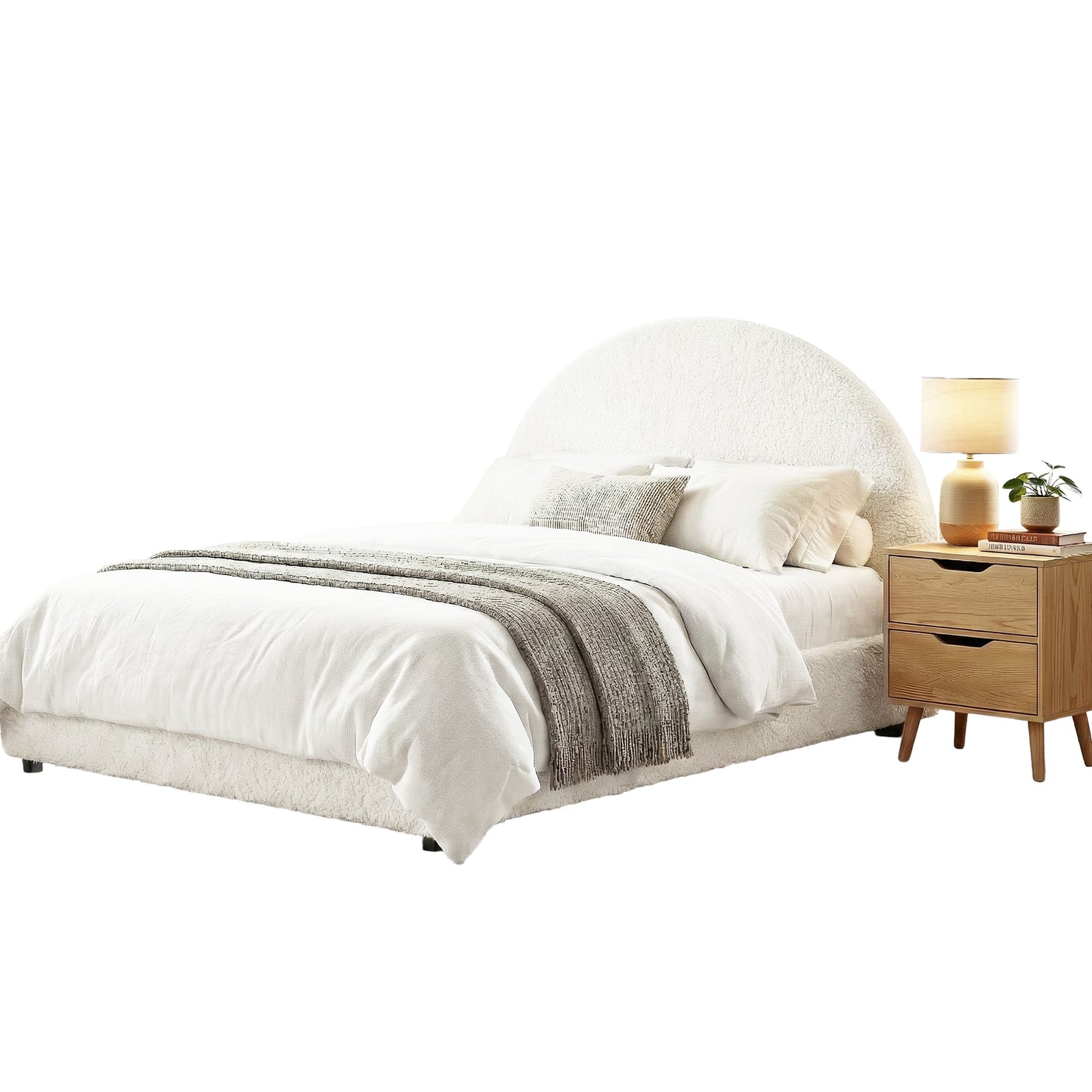 Artiss Gas Lift Queen Bed Frame with Bedside Table Set Boucle Fabric Upholstered Platform Bed Nightstand