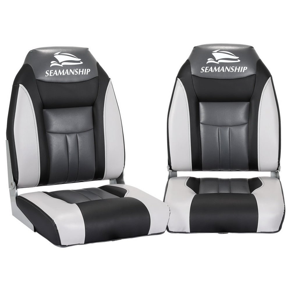 Seamanship Set of 2 Folding Swivel Boat Seats - Grey & Black