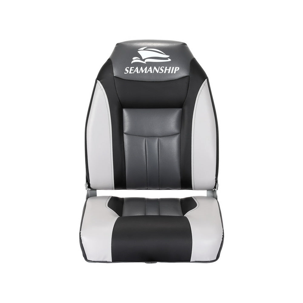 Seamanship Set of 2 Folding Swivel Boat Seats - Grey & Black