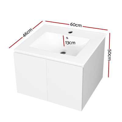 Cefito Vanity Unit Ceramic Basin Cabinet Storage Bathroom Wall Mounted 600mm White