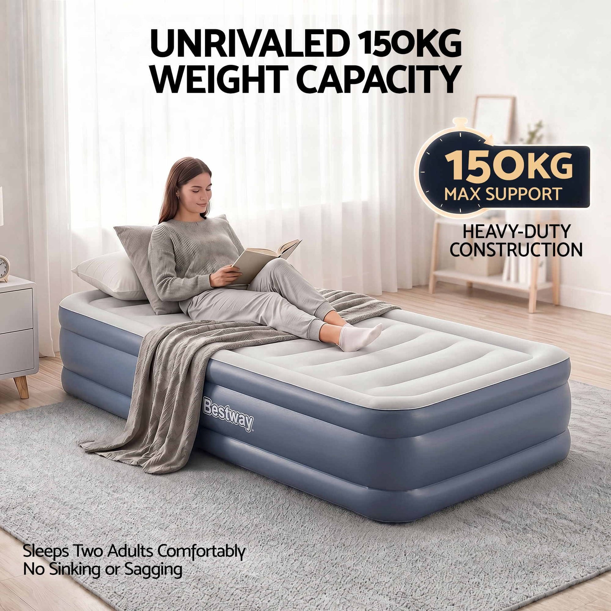 Bestway Single Air Mattress with Built-in Pump Tritech Inflatable Bed 51cm