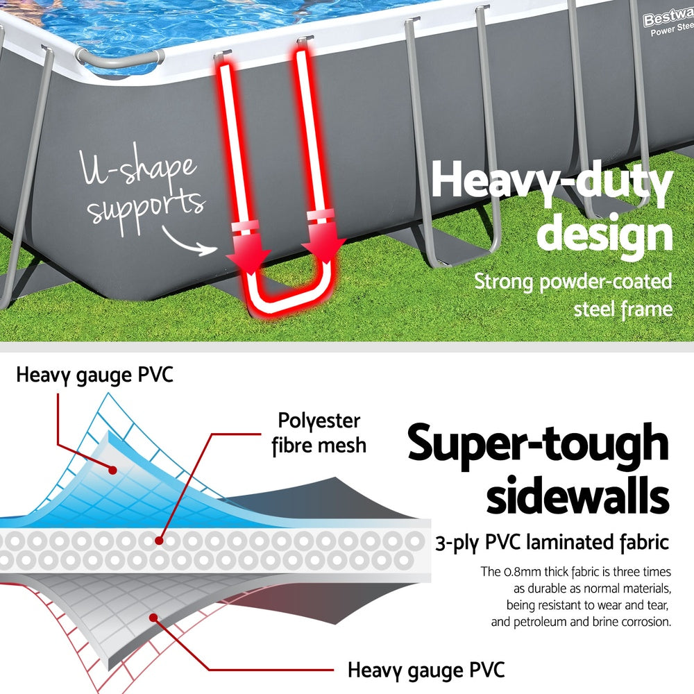 Bestway Swimming Pool Frame Above Ground Pools Rectangular Filter Pump Ladder 7M