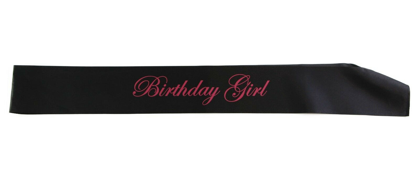 Birthday Girl Sash - Party - Black/Hot Pink Edwardian Font