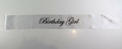 Birthday Girl Sash - Party - White/Black Edwardian Font