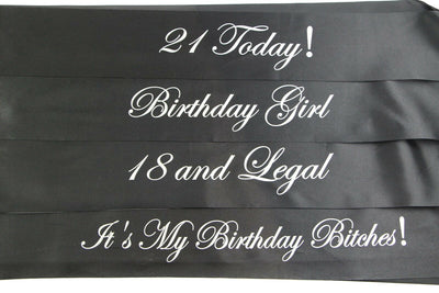 Birthday Sash - Black & Silver - 18th 21st - 18 And Legal - Girl - Bitches