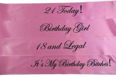 Birthday Sash - Light Pink & Black - 18th 21st - 18 And Legal - Girl - Bitches
