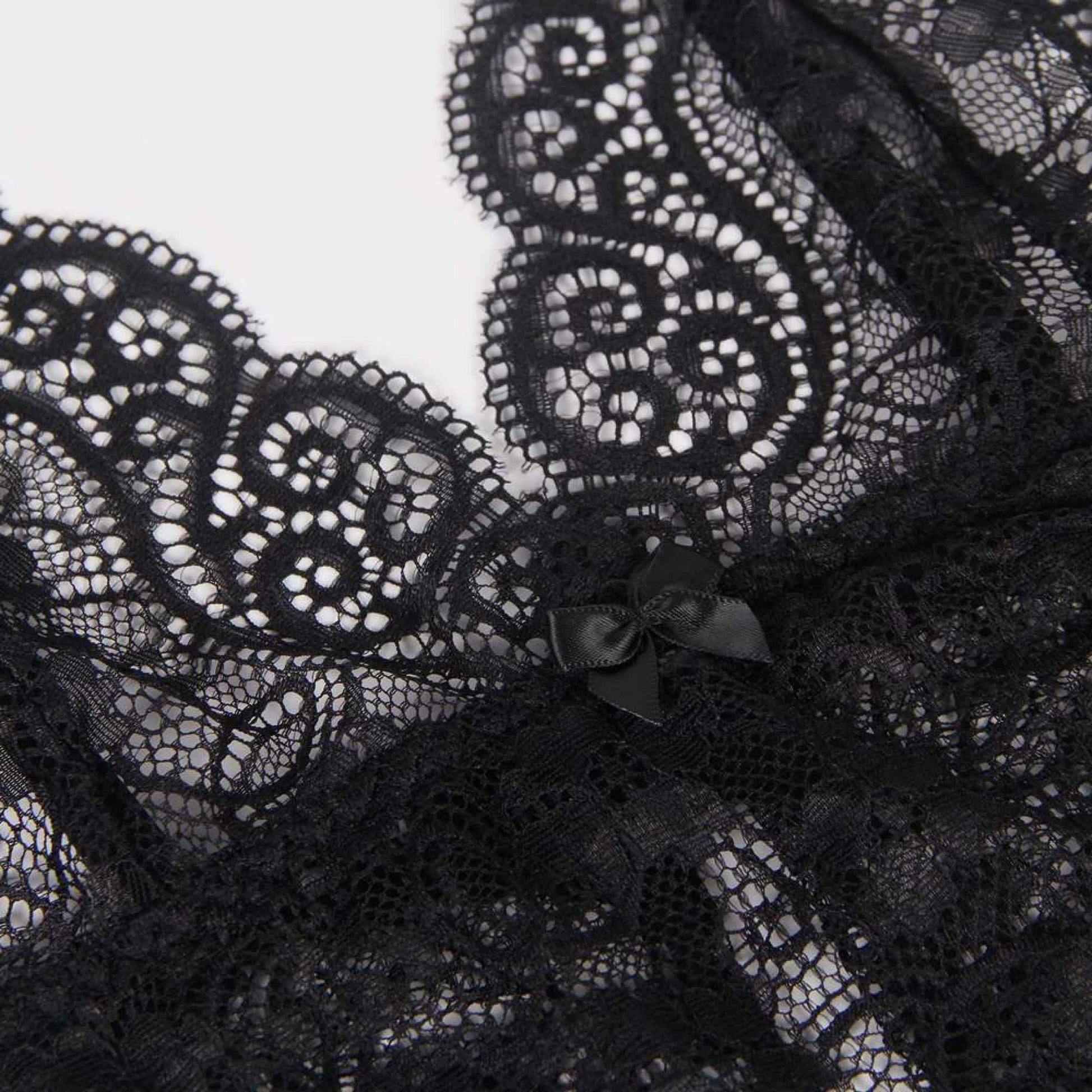 Black 3 Piece Lingerie Lace Set - Bra Panties Boxer Sexy Simulated Silk Underwear