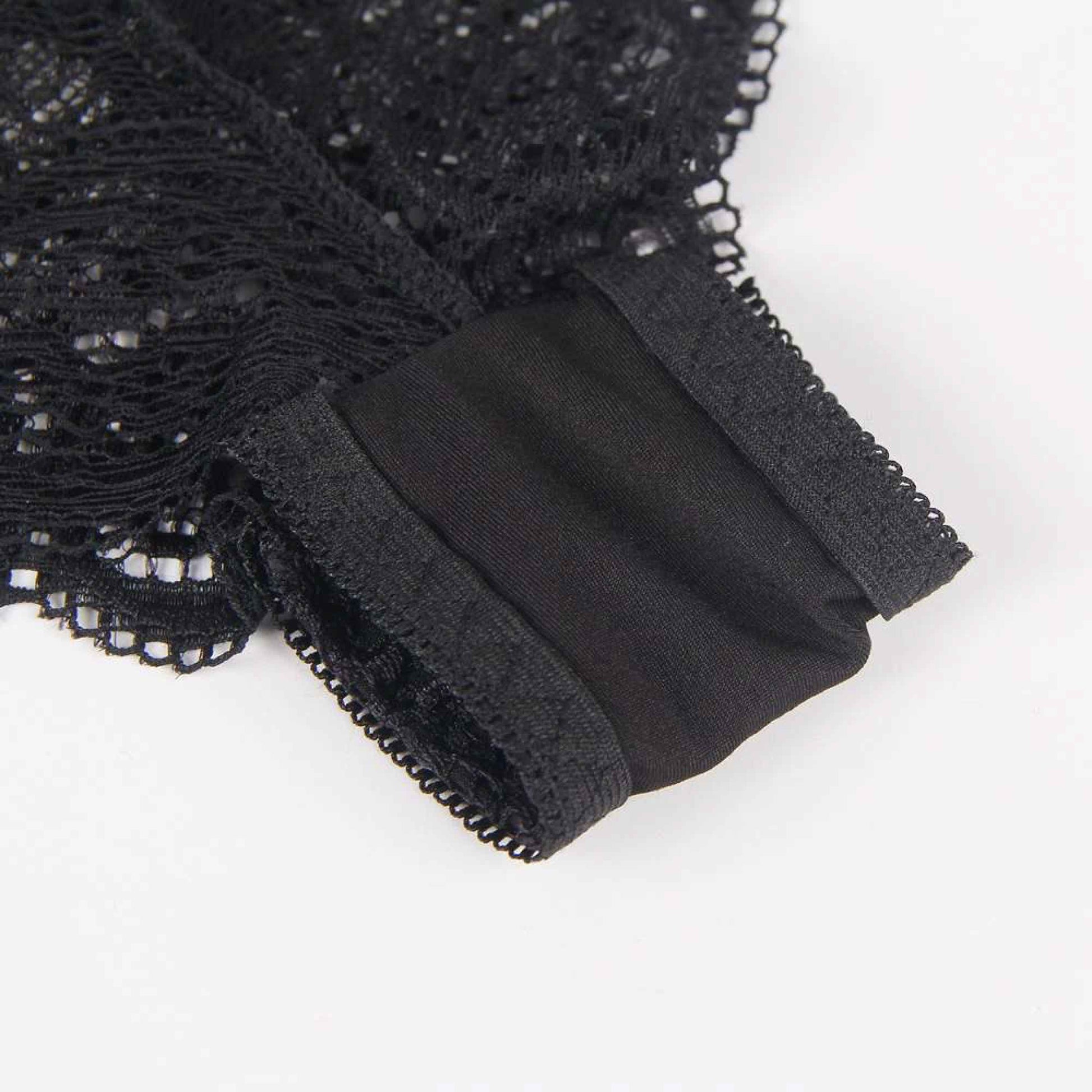 Black 3 Piece Lingerie Lace Set - Bra Panties Boxer Sexy Simulated Silk Underwear