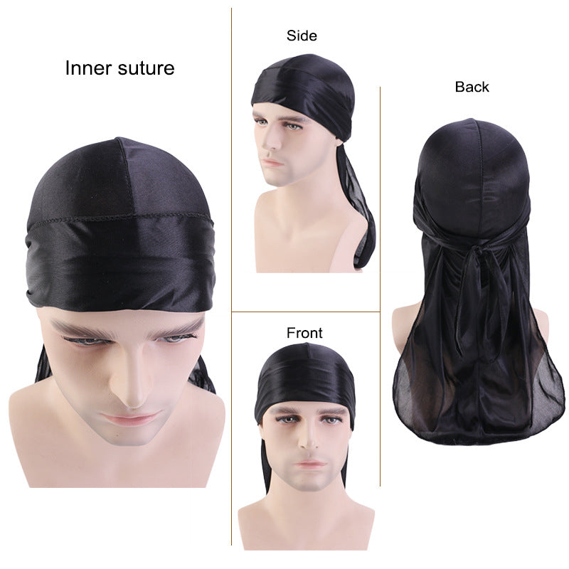 Black Durag Silky Feel Doo Head Wrap Bandana Soft Cap Unisex Mens Womens Wrap
