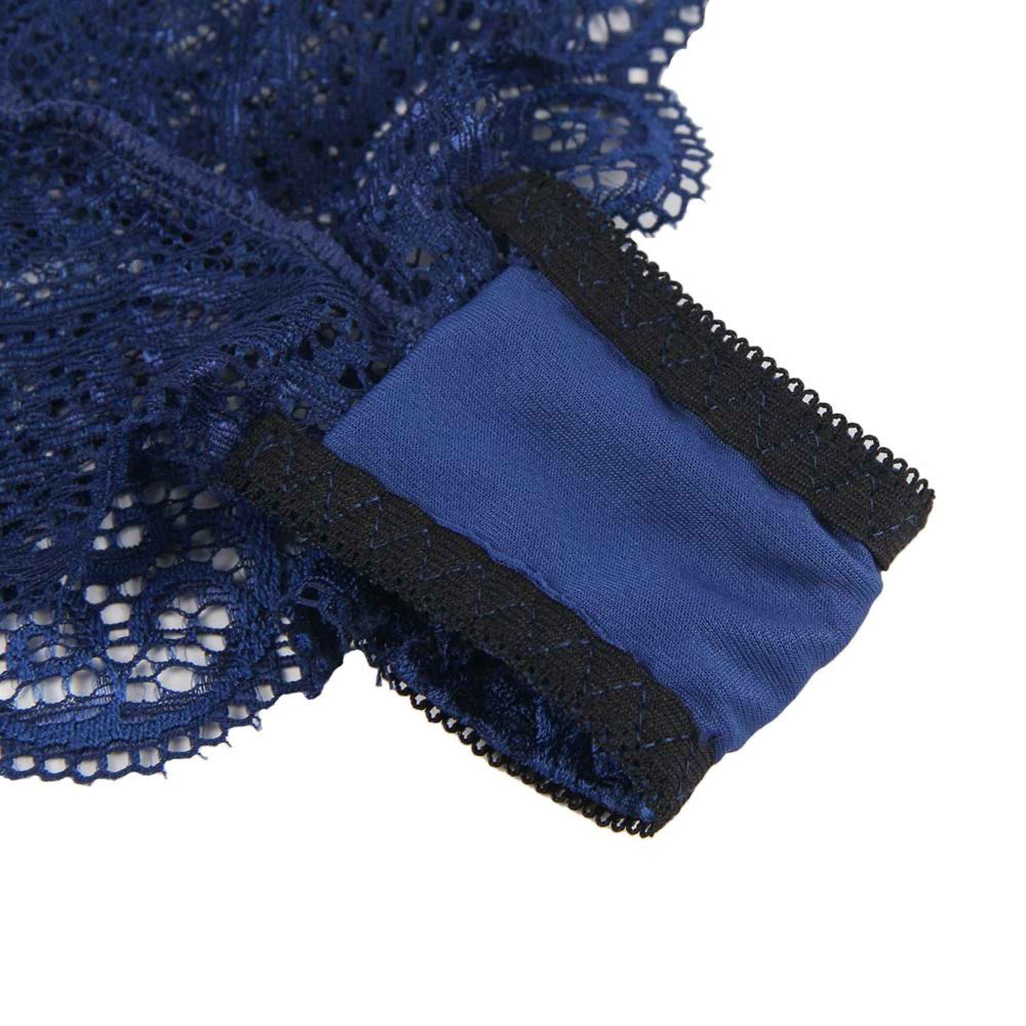 Blue 3 Piece Lingerie Lace Set - Bra Panties Boxer Sexy Simulated Silk Underwear