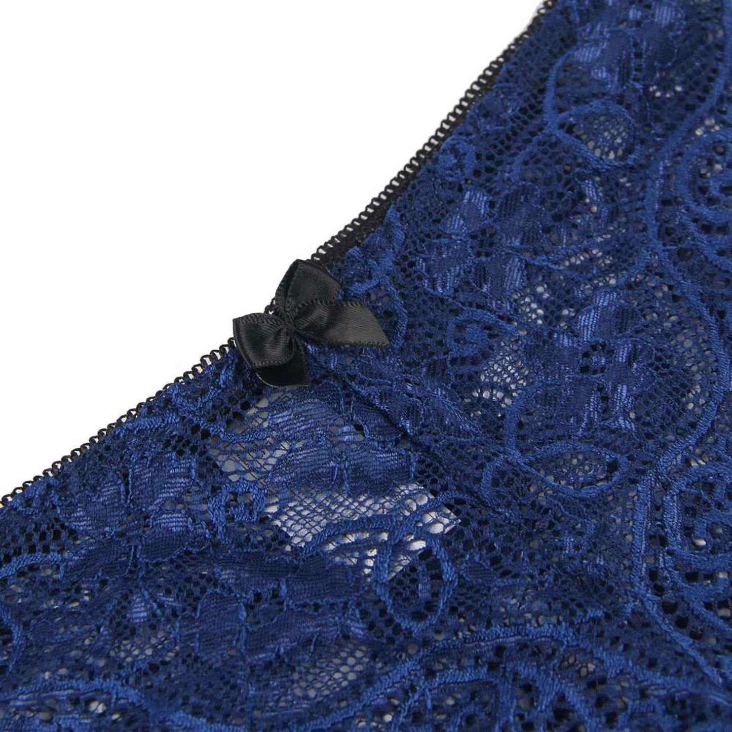 Blue 3 Piece Lingerie Lace Set - Bra Panties Boxer Sexy Simulated Silk Underwear
