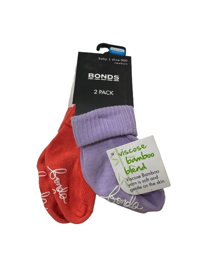 Bonds Baby Bamboo Cuff 2 Pairs Comfy Warm Socks Purple Deep Orange - 000