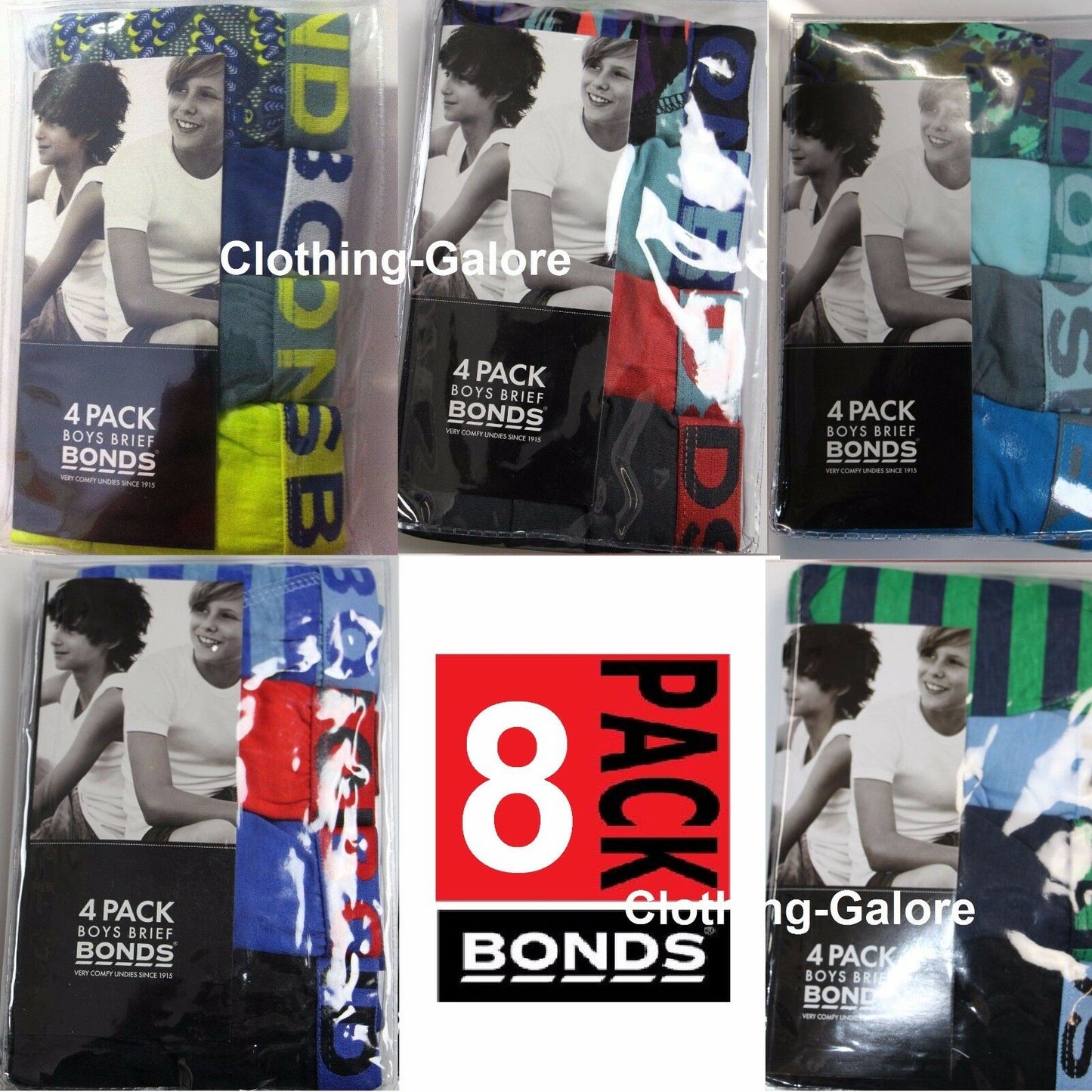 Bonds Bulk 8 Pairs Boys Underwear Kids Black Briefs Undies 2 3 4 6 8 10 12 14 16