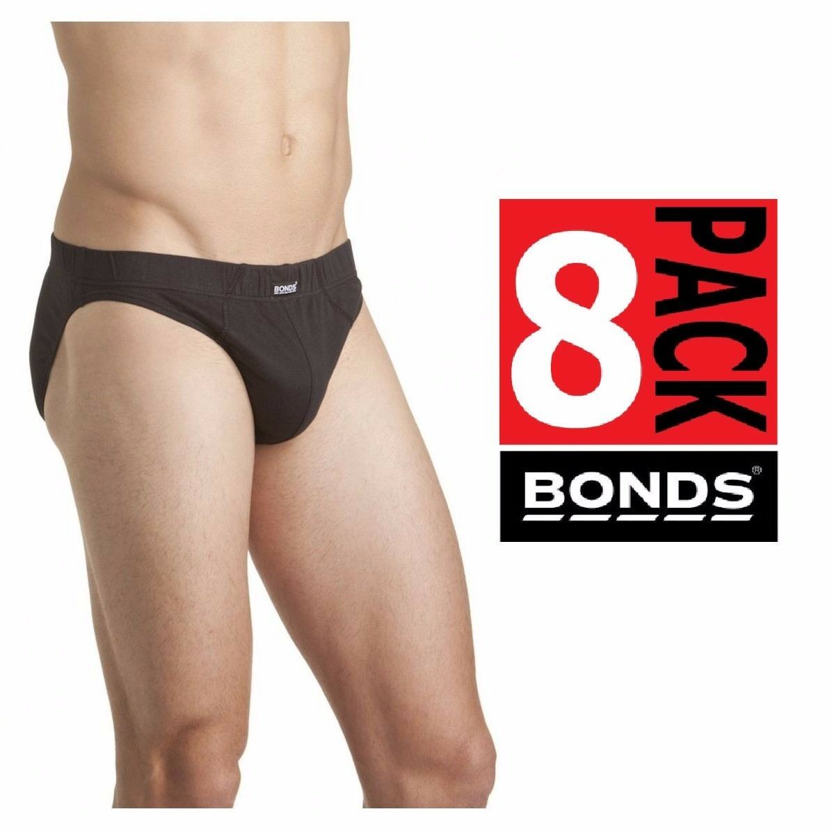 Bonds Mens Bulk 8 Pairs Black Action Bikini Brief Underwear Size