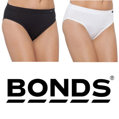Bonds Womens Lycra Cottontails Hi Leg Underwear Undies Briefs Black White 16 18