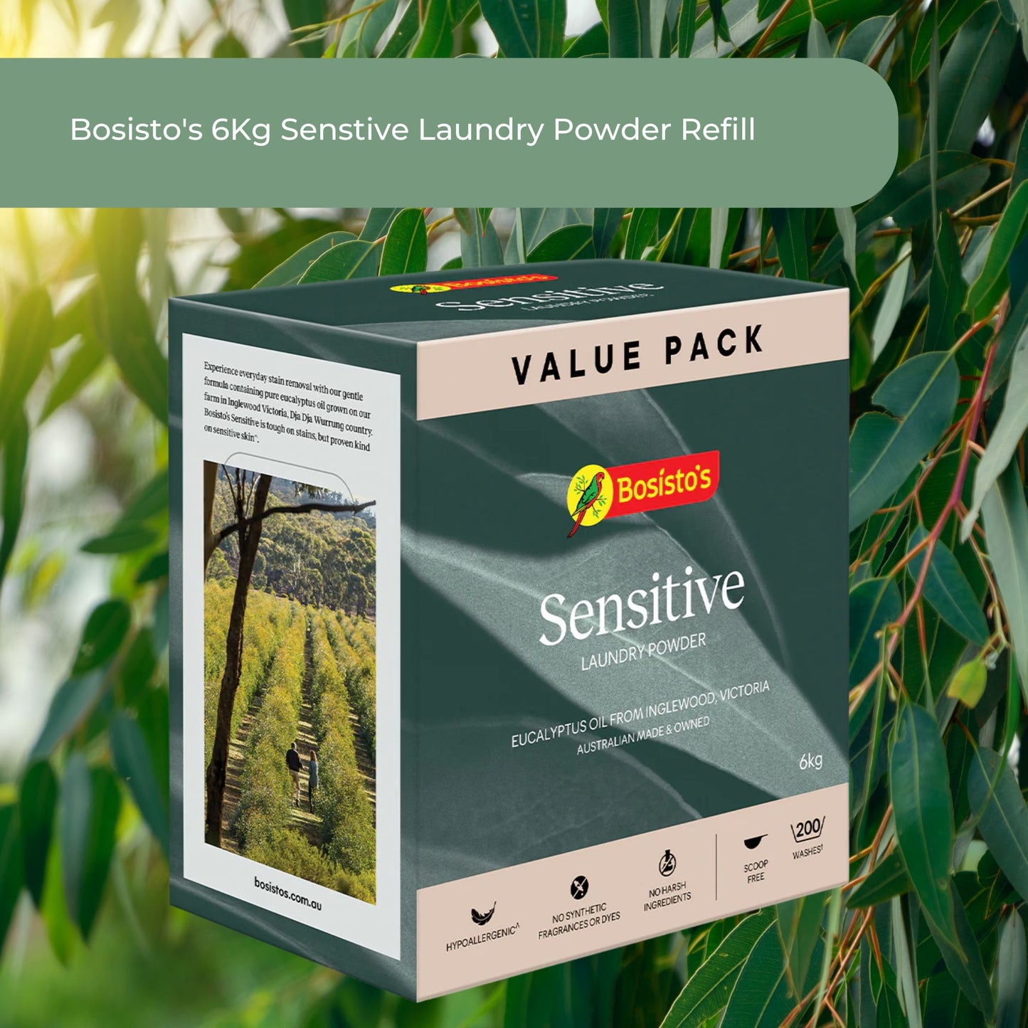 Bosisto's 6Kg Senstive Laundry Powder Refill - Eco Eucalyptus Washing Detergent