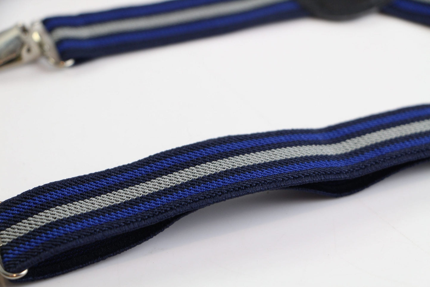 Boys Adjustable Navy, Blue & Grey Striped Patterned Suspenders